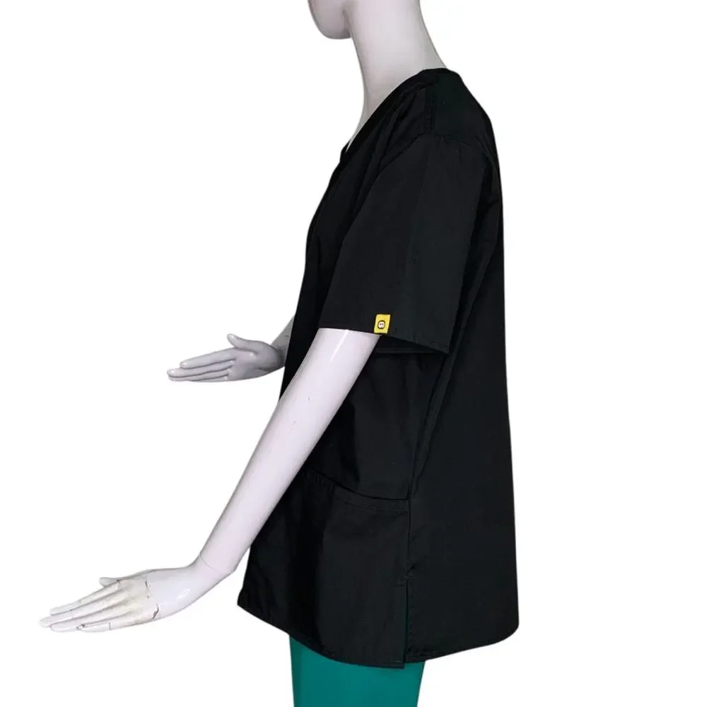 WonderWink NWOT Scrub Top Short Sleeve  V-Neck Solid Black Size L